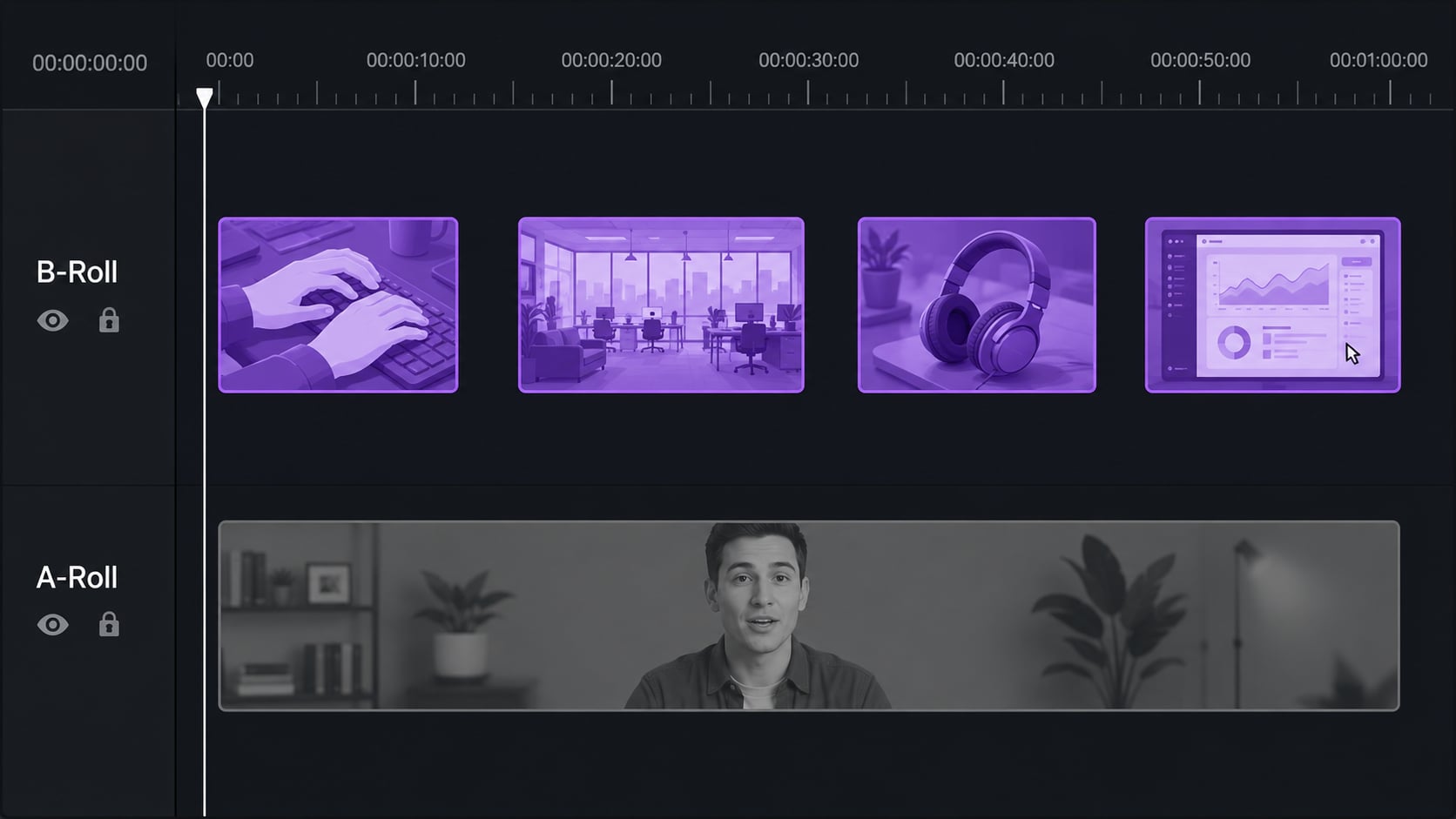 A-roll vs B-roll on the editing timeline